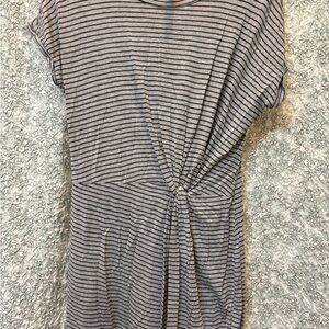 Striped Knot-Front Women's Top - Gray/Black